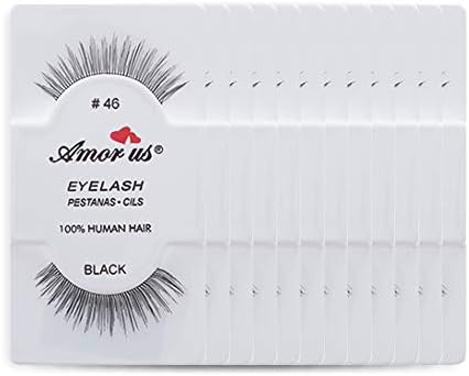 Amorus 12 Pairs Multipack #46 False Eyelashes Dozen Set 100% Natural Hair Black Handmade Comfortable Reusable Strip Fake Lashes Pack