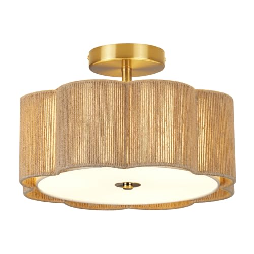 Boho Rattan 3-Light Semi Flush Ceiling Fixture