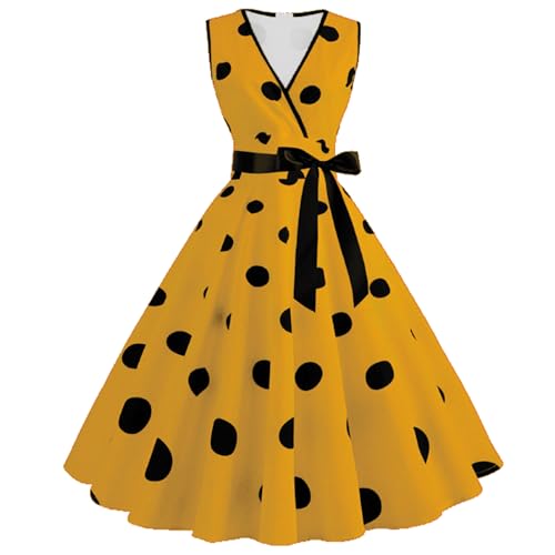 Robe décontractée rétro à pois pour femme sans manches col vintage