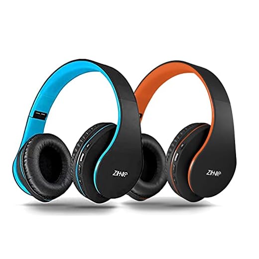 ZIHNIC 2 Items,1 Black Blue Over-Ear Wireless Headset Bundle with 1 Black Orange Foldable Wireless Headset