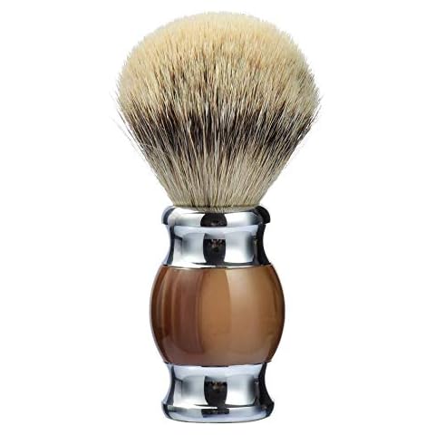 Je&Co 100% Silvertip Badger Hair Shaving Brush, Handmade Shaving Brush with Fine Resin Handle and Stainless Steel Base (Brown) Cover