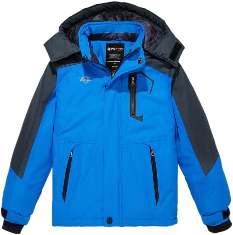 Wantdo Berg Skijacke Jungen Wasserdicht Outdoor Winterjacke mit Kapuze | Wasserdicht, Atmungsaktiv,Winddicht,Fleecefutter,Abnehmbare kapuze,3 Reißverschlusstaschen,Windbreaker Jack