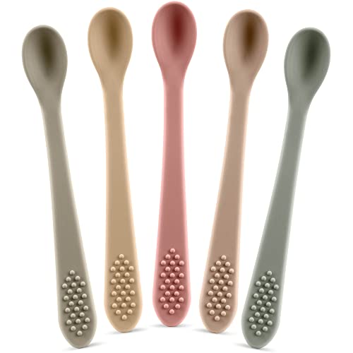 Image of First Stage Silicone Baby Spoon - Self Feeding Utensils - Infant Feeding Spoon - Soft & Gentle on Gums - BPA Free Silicone Spoons Set (Pastel4)