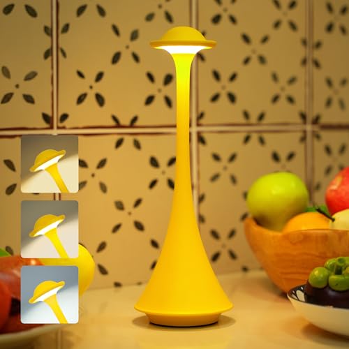 LuminexDesigns Lampe de Table LED Sans Fil Jaune – Rechargeable Lampe de Chevet Tactile Dimmable,...