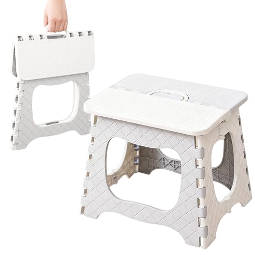 Velvaria Folding Stool Foldable Step Stool with Non-Slip Surface & Carry Handle for Adults Compact Foldable Foot Stool for Kitchen Bathroom Bedroom Outdoor (Grey)