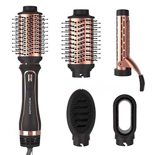 4 in 1 Hair Dryer Brush Set, Wizchark Hot Air Brush for Straightening/Drying/Curling, One-Step Blow Dryer Brush, Oval Brush Air Styler, 3 Temperature Settings, Detachable Design for Women(Black)