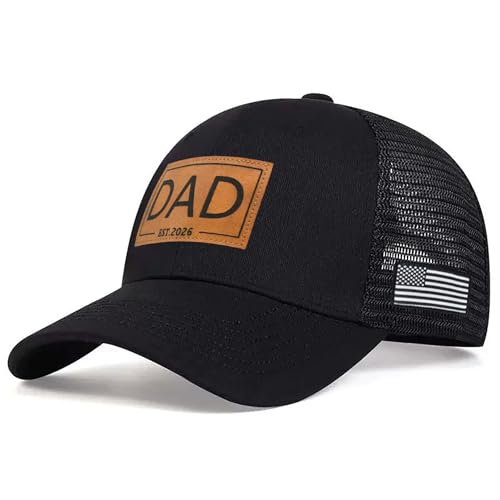 WCEIHOMA Dad Est 2026 Hats for Men Women Adjustable American Trucker Hat New Dad Gift for Fathers Day Birthday Black