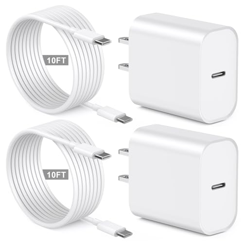 Image of iPhone 17 15 16 Fast Charger 10 FT,2Pack 20W Rapid USB C Wall Charger Block Adapter with 10FT Type C to USB C Data Sync Charging Cord for iPhone 17 /17Air /17Pro Max /16 /16 Pro /16 Pro Max /15 /15 Pro Max