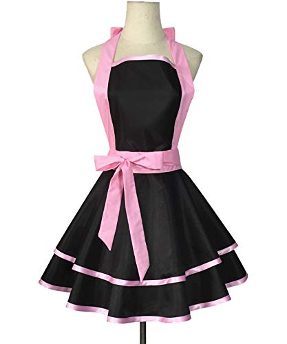Hyzrz Lovely Handmade Cotton Retro Black Aprons For Women Girls Cake Kitchen Cook Apron For Mother's Gift (Pink) #TOP6