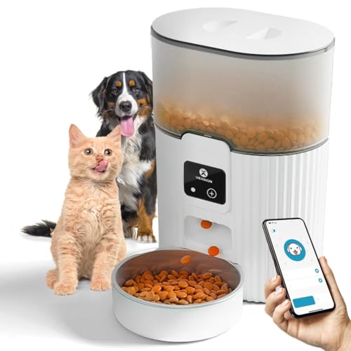XVersion Automatic Pet Feeder 3L with WiFi App Remote Control Smart Cat & Dog Food Dispenser Timed Portion Control Large 15-Cup Capacity Stainless Steel Bowl (White)