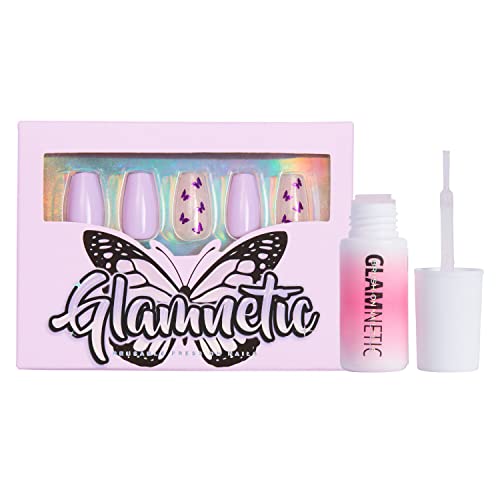 Glamnetic Mariposa Press On Nails and Brush On Nail Glue | Glossy Short Coffin Nails | Mess Free, Brush Tip Applicator | 30 Nails with Glue