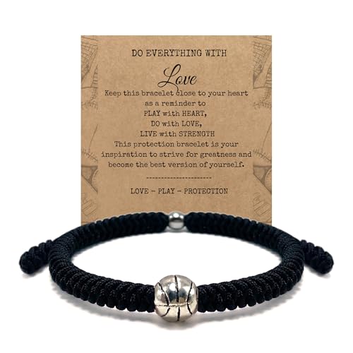 LAMIBEE Adjustable Braided Basketball Bracelet, Jewelry Gift with Team Colors and Inspiration Card, Basketball Accessories for Fans Players (Black)