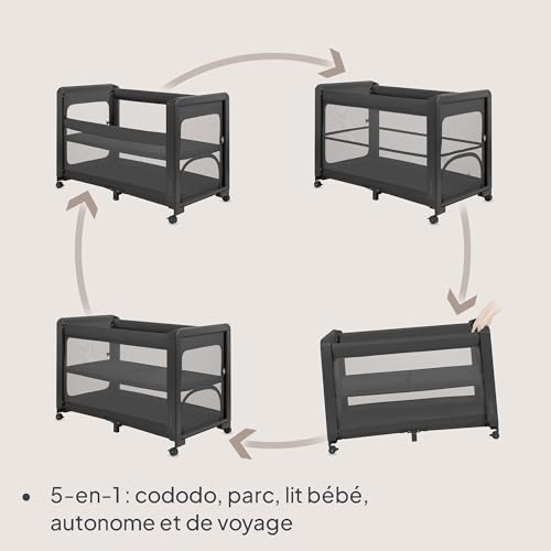 Lit de bébé modulable et parc bébé pliant à roulettes Lionelo
