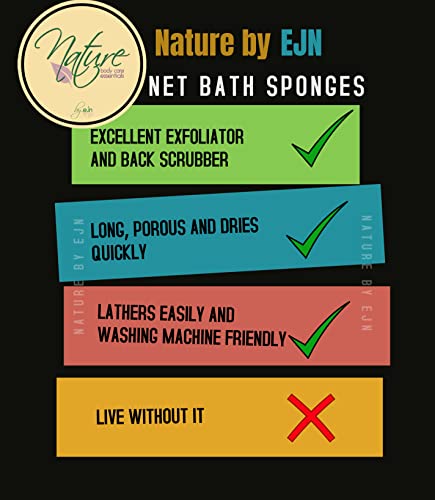 Nature by EJN - Net Bath Sponge, Customized N1 Weave, NKN Naturals, Long, Skin Exfoliation, African, Ghana, Porous, Stretches Horizontally to Approximately 49" (Brown)