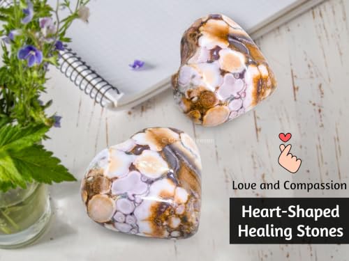 Image of Crystal Heaven Certified Conglomerate Jasper Crystal Heart Palm Pebbles Stones For Anxiety Stress Relief Massage - Original Healing Gemstone Agate Heart Palm Stone For Yoga Meditation Spiritual