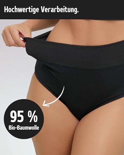 mimosso Lot de 5 culottes haute taille pour femmes en coton bio - Confortable, stretch et doux - Sous-vêtements respirants (Taille S–2XL), Noir , M – vue 4