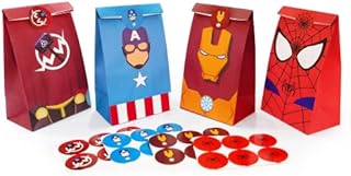 24Pcs Superhero Party Bags With Stickers Avenger Party Bags Candy Kraft Paper Bags Superhero Themed Party Supplies Birthday Party Gift Bags for Kids