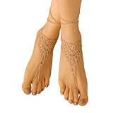 Handmade Barefoot Sandals, Crochet Boho Bridal Shoes for Beach Weddings, Comfy Foot Jewelry for Women, Adjustable Lace Bottomless Footwear (Gold)