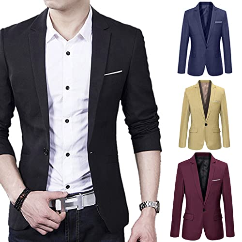 Men's Casual Suit Blazer Jackets Lightweight Sports Coats One Button Slim Fit Formal Suit Solid Jacket Wine Red 2XL2