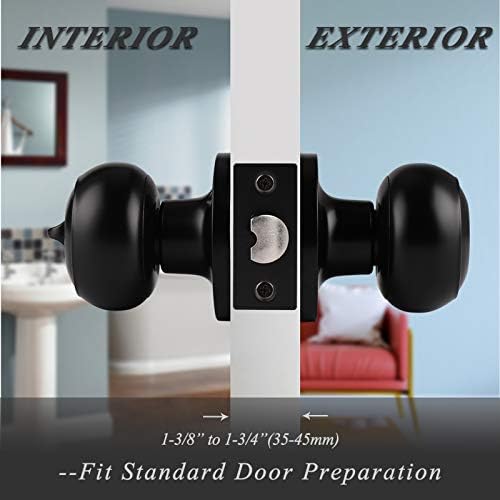 Probrico Interior Door Knob Black Matte Door Handles Keyless, Indoor Privacy Door Lock Flat Ball Knob for Bedroom/Bathroom, 3 Pack — view 5