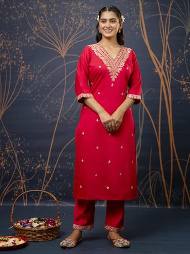 Image of VredeVogel Kurta Set with Dupatta | Embroidered Viscose Rayon Kurta Pant Set for Women | Women's Ethnic Casual Kurti Set
