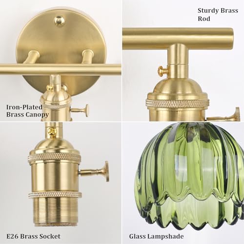 Shenmoyl Bathroom Light Fixtures, 3-Light Brass Vanity wall Light Over Mirror with Green Tulip Glass Shade for Bedroom Living Room (Bulb Not Included) by Shenmoyl - Used condition - Image 7