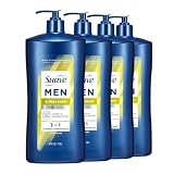 Suave Men Citrus Rush Daily Clean 3 in 1 Shampoo, Conditioner & Body Wash for Men with Glycerin & Keratin Hydrates & Smooths Hair, Citrus Scent, 4 Count, 40 fl oz Pump