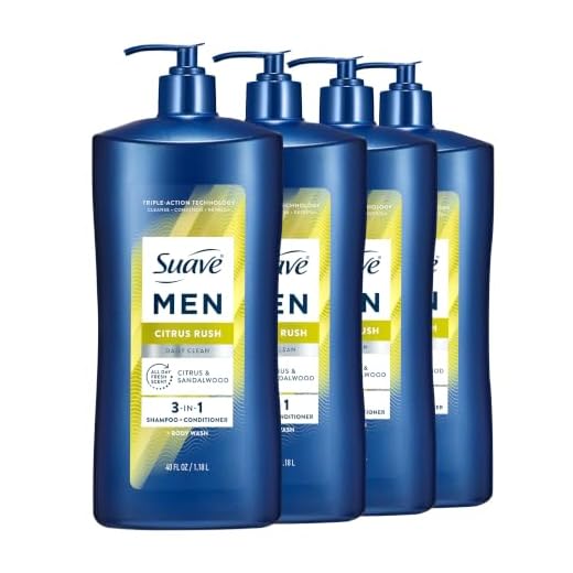Suave Men Citrus Rush 3 in 1 Shampoo, Conditioner, Body Wash, 4-Pack