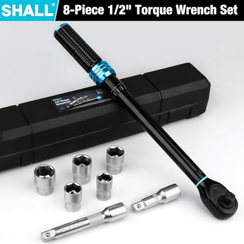 SHALL-Set di chiavi dinamometriche da 7 pezzi da 1/2", (20-220 Nm), adatte per la manutenzione di auto e moto, con asta di prolunga e scatola portaoggetti - 8