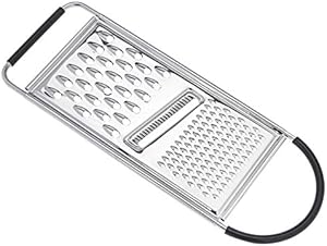 Amazon Basics Rallador plano rectangular de acero inoxidable para queso y verduras con mango y base antideslizantes, apto para lavavajillas, Plateado & Negro
