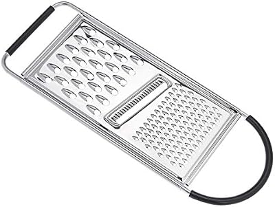 Amazon Basics Rallador plano rectangular de acero inoxidable para queso y verduras con mango y base antideslizantes, apto para lavavajillas, Plateado & Negro