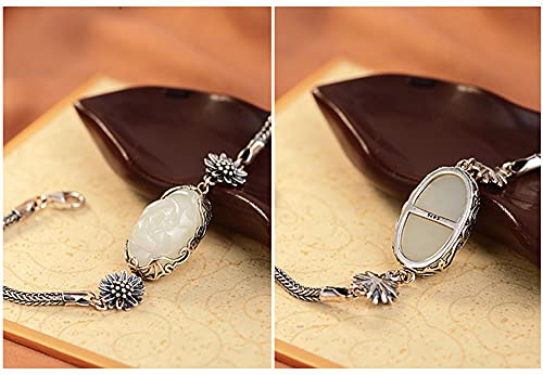 Bracelet en Jade Blanc et Argent 925 : bijoux femme raffinés avec motif fleur de rose élégante - 6
