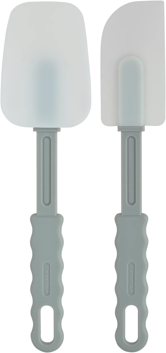 Prestige Silicone 2 pc Spatula Set|Ergonomic Grip|Stain Resistant|Anti-Slip Feature|Heat Resistant- Grey
