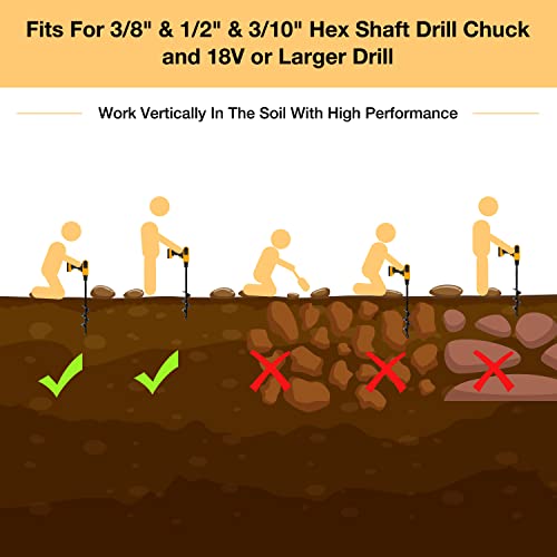 Auger Drill Bit For Planting Of 3 Pack (1.6''X9'' & 1.6''X16.5'' & 3.1''X9.8'') - Post Hole Digger For 3/8" Hex Drive Drill With Gloves, Garden Auger Spiral Drill Bit For Bed Cultivat Seedl Dig Weed #TOP2
