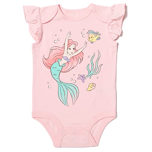 Disney Princess Ariel Cinderella Belle Newborn Baby Girls 4 Pack Cuddly Snap Bodysuits Made With Organic Cotton 6-9 Months #TOP2