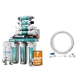 NU Aqua 7-Stage UV and Alkaline Under Sink Reverse Osmosis Water Filter System with Booster Pump + Ice Maker & Refrigerator Connection Kit - RO Filtration - Faucet & Tank - 100GPD Undersink
