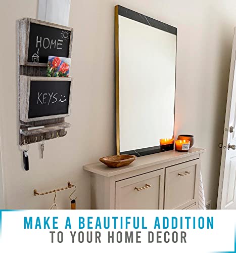 Rustic 2-Slot Mail Sorter Organizer For Wall With Chalkboard Surface & 3 Double Key Hooks - Wooden Wall Mount Mail Holder Organizer – Wall Décor For Entryway Made Of Paulownia Wood - Rustic White #TOP2