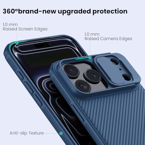 Image of Nillkin for iPhone 17 Pro Case with Slide Camera Cover, Thin Slim Fit, Shockproof Protective, Protector Privacy, Phone Case iPhone 17 Pro Camera Lens Protector 6.3 inch, Blue