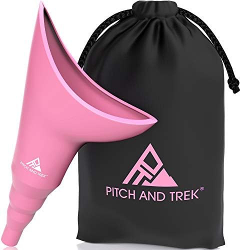 Pitch and Trek Female Urinal, Travel Urination Device w/Carry Bag, Road Trip, Camping & Hiking Essentials for Women, Festival Accessories, Pink