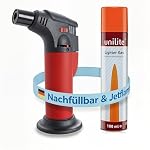 Unilite – UNILITE Feuerzeug mit Gas rot Jetflamme inkl. 100 ml Nachfül