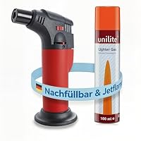 Unilite – UNILITE Feuerzeug mit Gas rot Jetflamme inkl. 100 ml Nachfül