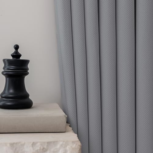 FMFUNCTEX 100% Blackout Curtains for Bedroom, Dark Grey Back Tab Curtain 90 Inches Long Drapery Thermal Insulated Curtains for Living Room, Black Out Drapes Rod Pocket Room Darkening 2 Panels by FMFUNCTEX - Used condition - Image 8