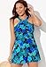 Swimsuits For All Women's Plus Size Tummy Control One Piece High Neck Wrap Swimdress with Adjustable Straps - 12, Royal Hibiscus (Plus