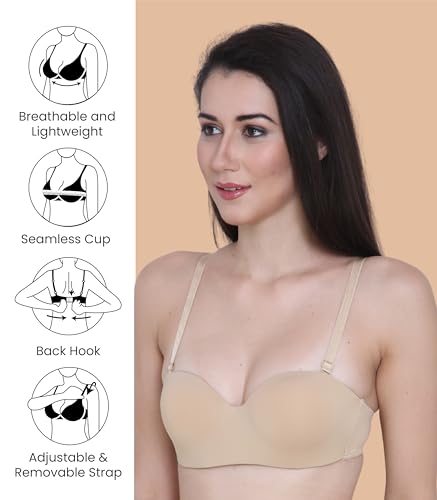 Image of GLAMORAS Women & Girls Demi Cup Bra | Nylon Spandex, Padded, Underwired Bra | Adjustable Detachable Straps, Low Coverage Demi Bra
