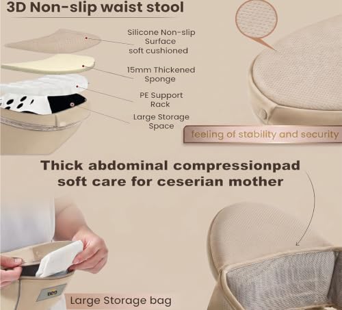 Image of GOLDEN BEE Baby Carrier with 4 Carry Positions, Adjustable Hip Seat Belt, Hip Seat Baby Carrier Bag 4 to 36 Months Baby, New-Born to Toddler Carrier, Ergonomic Baby Carry Bag up to 20kg (Beige)