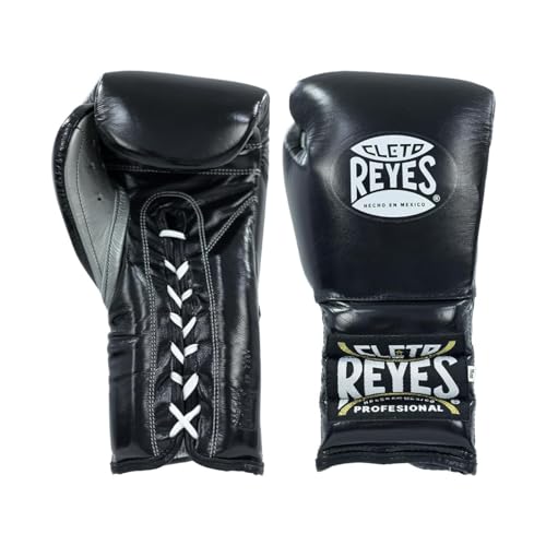 CLETO REYES Traditional Professional-Grade Boxing Gloves with Laces for Training, Sparring and Heavy Punching Bags for Men and Women, MMA, Kickboxing, Muay Thai, 14oz, Black CRE