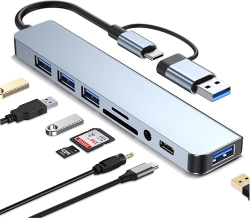 8-in-1 USB C Hub, Type C Multiport Adapter with USB3.0, 3 x USB2....