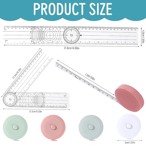 2 Stück Winkelmesser Schule, Goniometer Physiotherapie mit 4 Maßband 360° Winkel Transparenter Gelenkmesser Werkzeug Faltlineal Gradmesser zum Messen von Länge Brust Taille