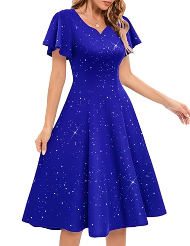 HomRain Sparkly RoyalBlue Dresses for Women Cocktail Party Flowy Summer Graduation Dress A Line Homecoming Dresses Sequin Glitter Bridesmaid Dress,RoyalBlue L