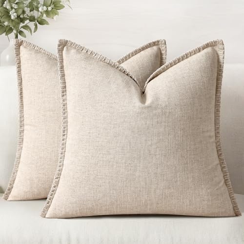 Best Decorative Pillows for Couch: Top Cozy and Stylish Picks 14 decorUhome Decorative Linen Farmhouse Throw Pillow Covers 18x18 Set of 2, Neutral Modern Pillow Covers with Stitched Edge for Couch Sofa Chair Bedroom Living Room, Ecru